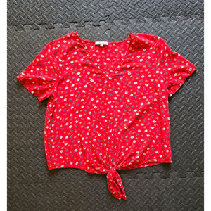 Women's Madewell Floral Tie-Front Top Size M Red